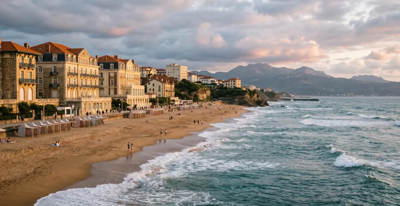 Vue panoramique de la côte de Biarritz avec ses villas Belle Époque dominant l'océan Atlantique
