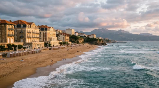 Vue panoramique de la côte de Biarritz avec ses villas Belle Époque dominant l'océan Atlantique