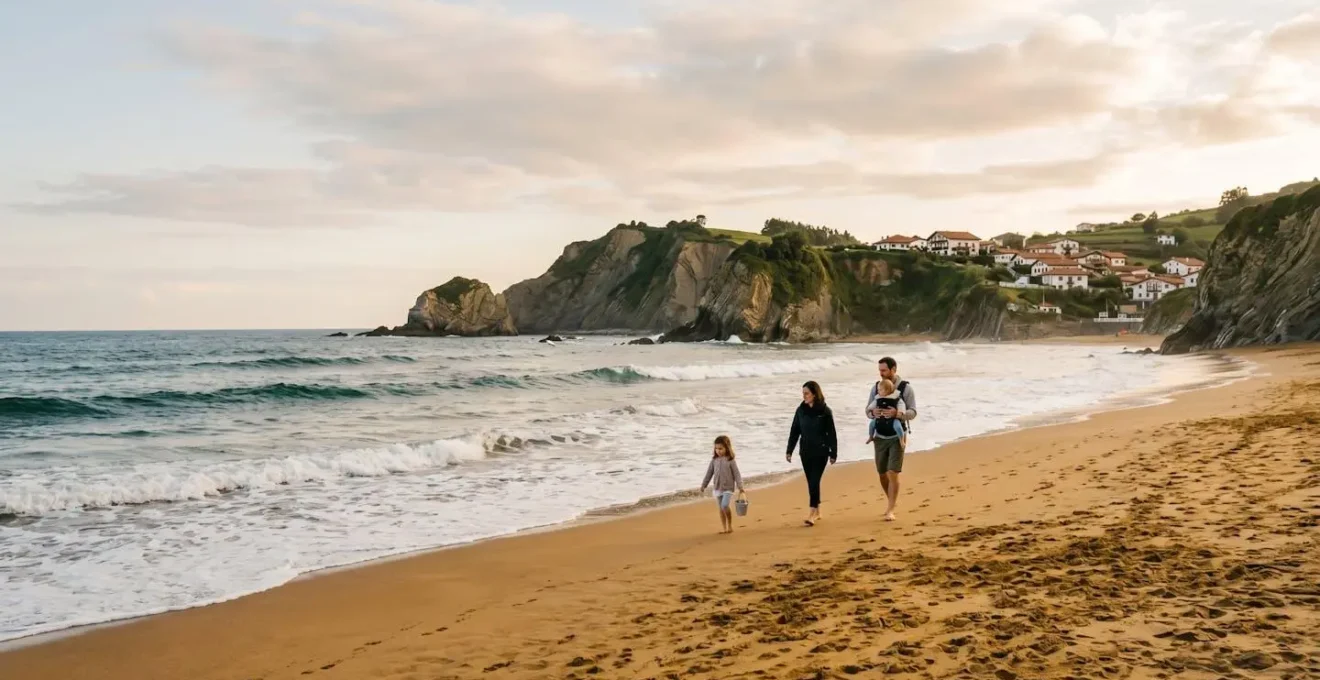 Paysage côtier de la côte basque avec océan Atlantique et plage familiale