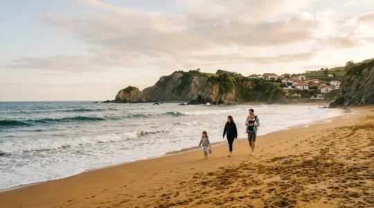 Paysage côtier de la côte basque avec océan Atlantique et plage familiale