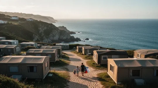 Vue panoramique d'un camping cote basque avec mobil-homes et acces a l'ocean a Biarritz