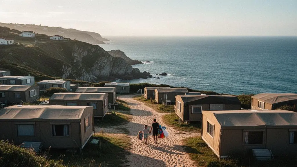 Vue panoramique d'un camping cote basque avec mobil-homes et acces a l'ocean a Biarritz
